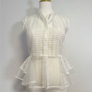 FRAY I.D White Sheer sleeveless Peplum Top blouse Women’s Sz 0